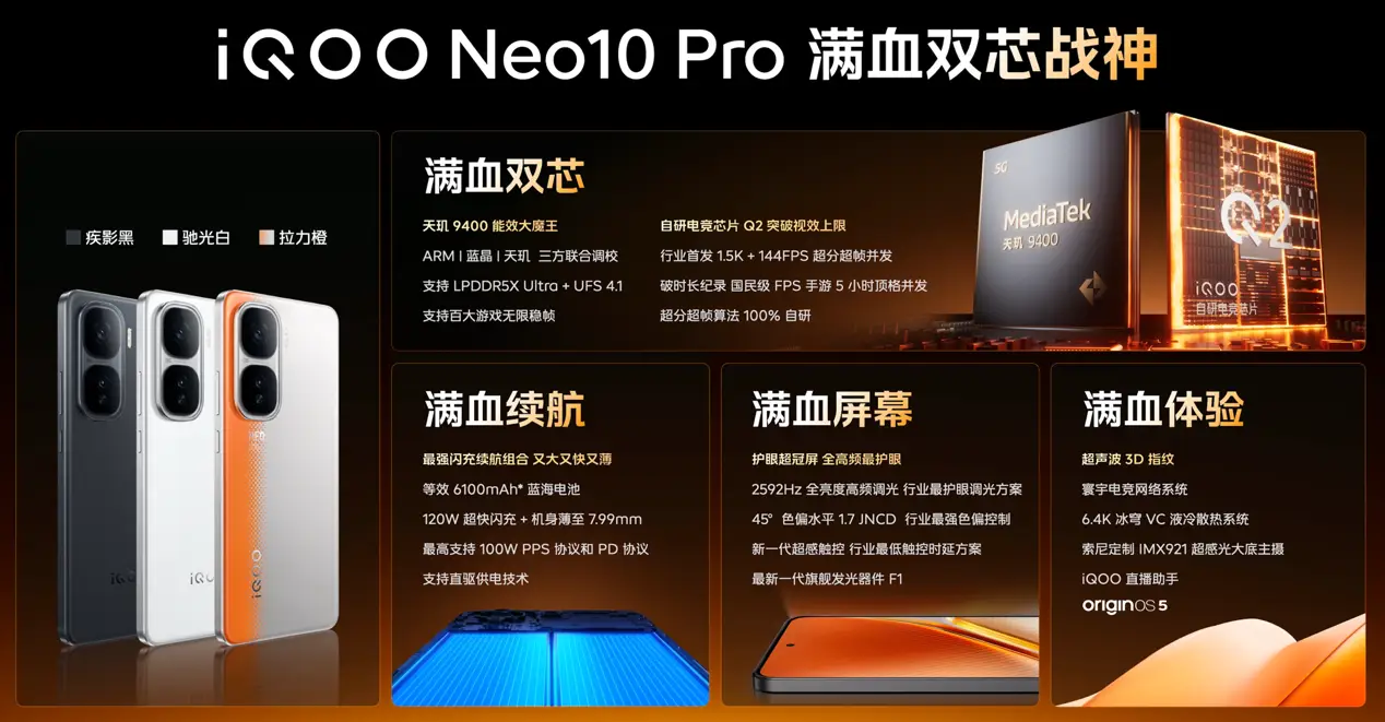 天玑9400+双芯战神！iQOO Neo10 Pro震撼发布，性能能效双双突破天花板