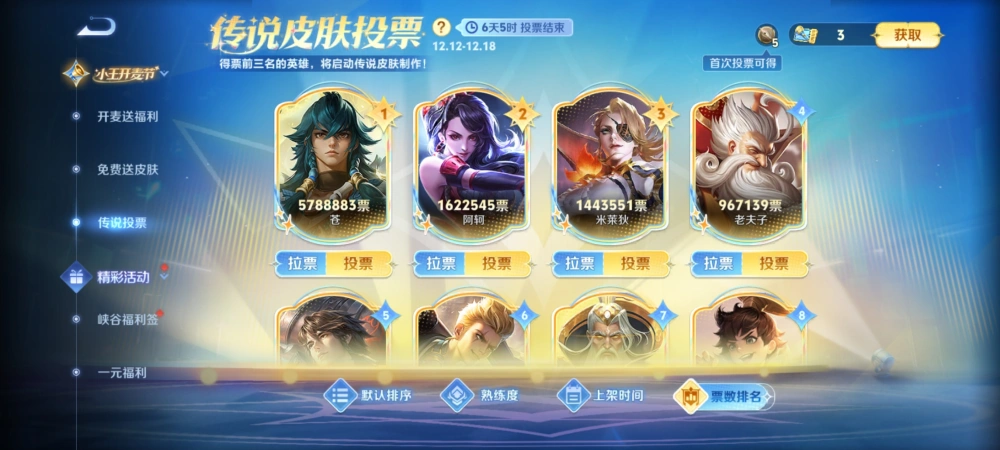 9款新传说皮肤揭晓,皮肤票选最新排名出炉,“黑马”苍一骑绝尘__9款新传说皮肤揭晓,皮肤票选最新排名出炉,“黑马”苍一骑绝尘