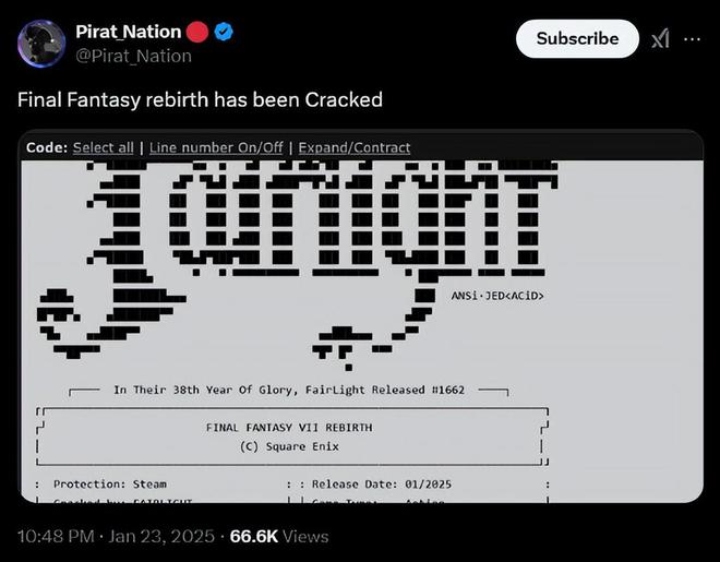 _秒破解！《FF7重生》上PC一小时已有盗版，网友：这是对SE的惩罚_秒破解！《FF7重生》上PC一小时已有盗版，网友：这是对SE的惩罚