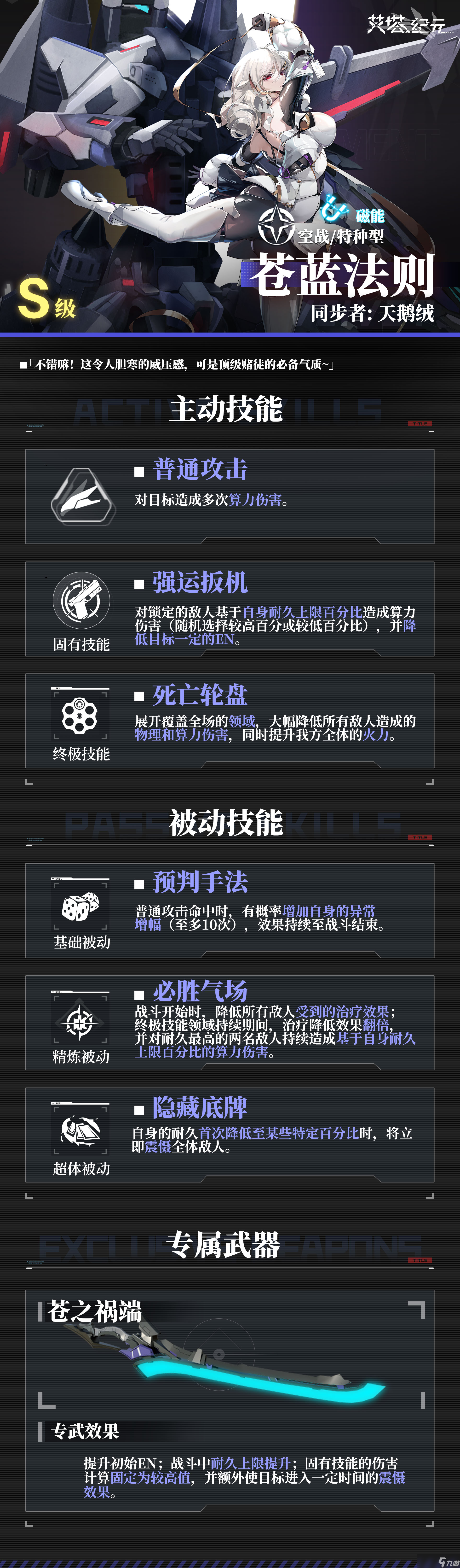 《艾塔纪元》S型艾塔天鹅绒・金隼・苍蓝法则技能介绍介绍_《艾塔纪元》S型艾塔天鹅绒・金隼・苍蓝法则技能介绍介绍_