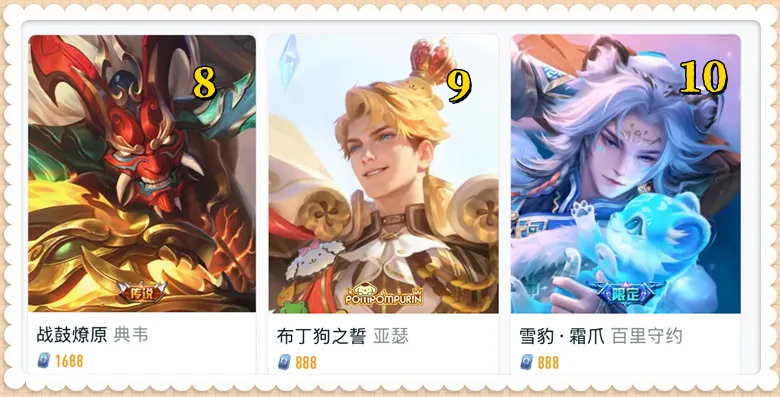 5月24日王者荣耀皮肤销量排行榜更新，8至10名皮肤竟如此！？