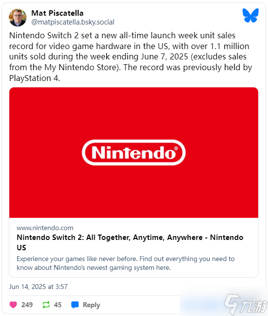 Switch2美国首周销量破纪录！PlayStation承诺每年一款单机3A？