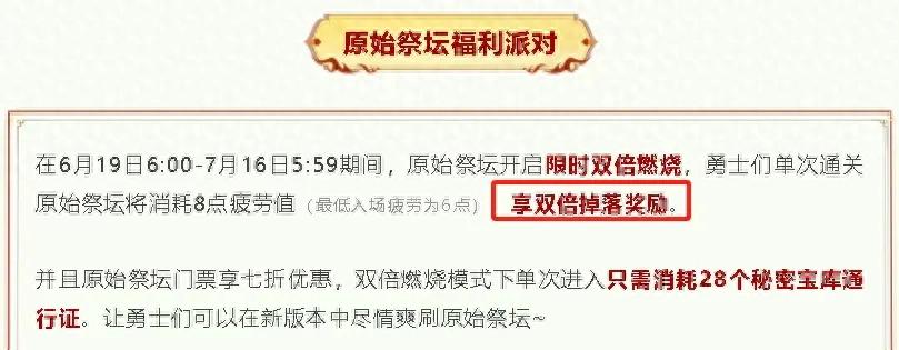 19号上线的2个重磅活动，双倍燃烧疲劳竟是这样算？你知道吗