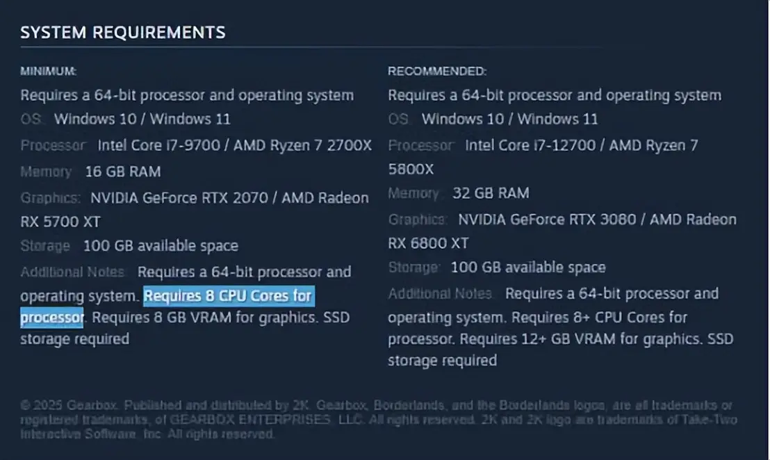 这配置认真的？《无主之地4》要求8核CPU，超半数玩家达不到_这配置认真的？《无主之地4》要求8核CPU，超半数玩家达不到_